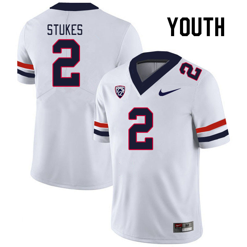 Youth #2 Treydan Stukes Arizona Wildcats College Football Jerseys Stitched Sale-White - Click Image to Close
